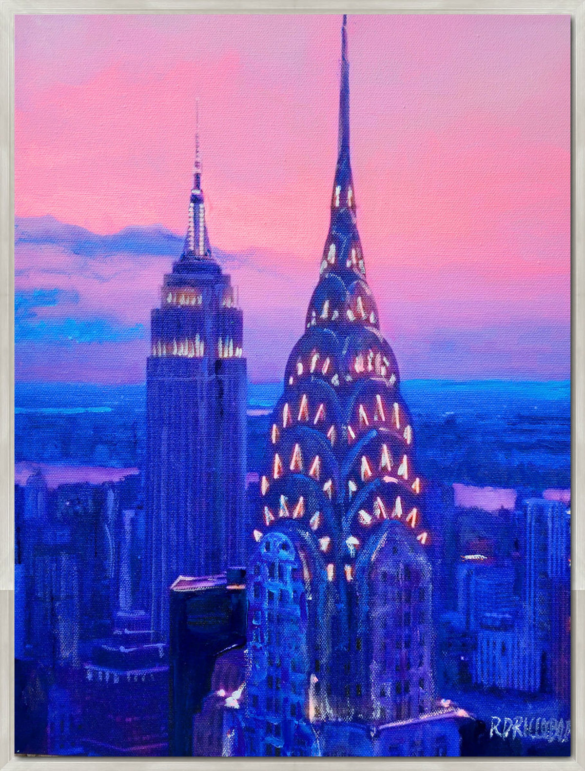 New York City Art Deco Skyline Sunset - Framed Canvas Giclée by Riccoboni