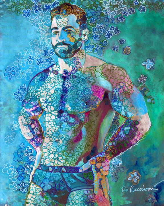 Aqua Bear - Flower Bear Portrait - Unframed Gallery Wrapped Giclée by RD Riccoboni