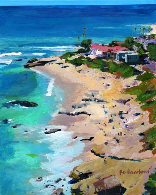 Wind N Sea Beach La Jolla San Diego - canvas giclée by RD Riccoboni, aerial view of turquoise coastline and sandy beach