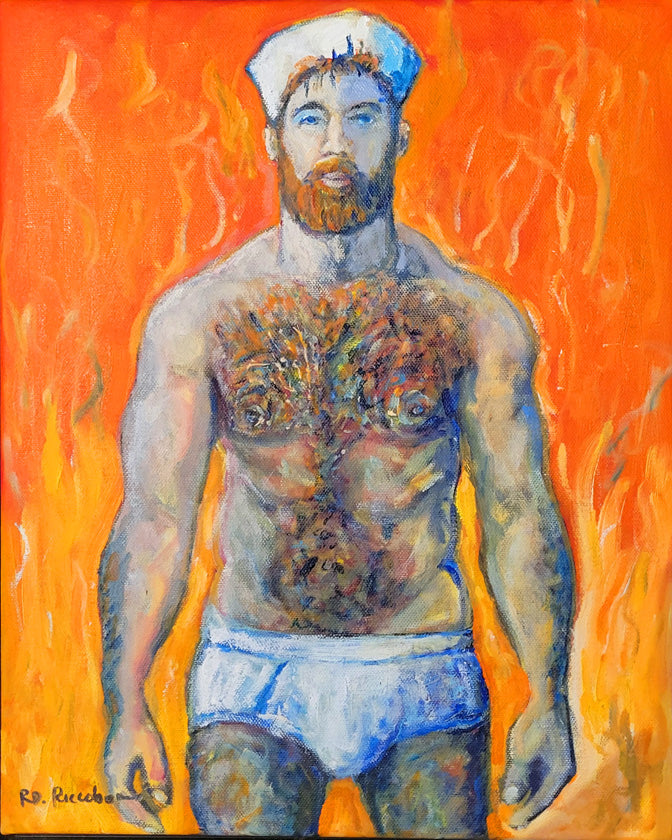 Tangerine Boiler Room - Sailor Portrait - Original Painting by RD Riccoboni