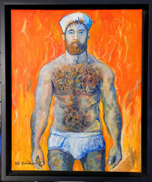Tangerine Boiler Room - Sailor Portrait - Original Painting by RD Riccoboni
