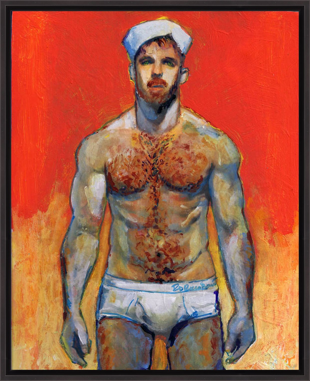 Tangerine Sailor — 16 x 20 Hand Embellished Giclée Canvas, Framed in Black Hardwood Float Frame