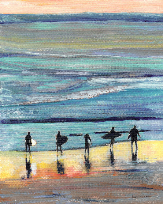 Surfers at Sunset in San Diego Canvas Giclée by Riccoboni